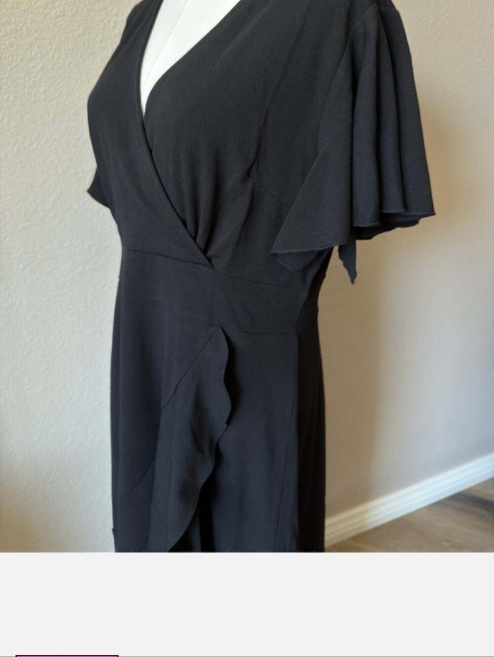 Elegant Black High-Low Wrap Dress with Flutter Sleeves